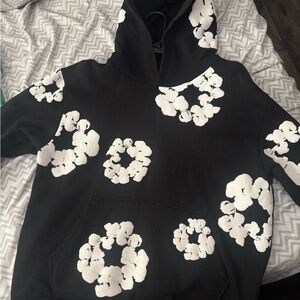 Black Hoodie with White Floral Design